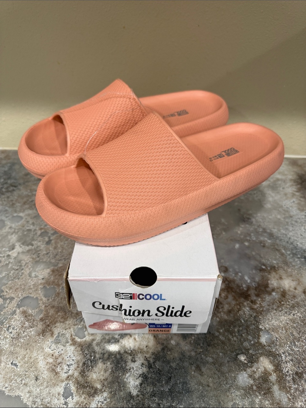 32 Degrees Peach-Orange Cushion Slide Sandals